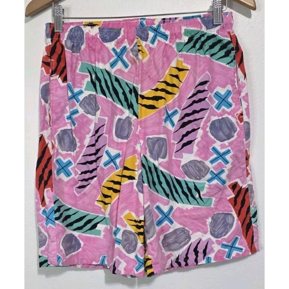 Vintage Jams World Original Surf Pink Geometric Drawstring Shorts Retro 80s 90s